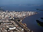 Aerial view of the point of Porto Alegre extending into Guaíba Lake